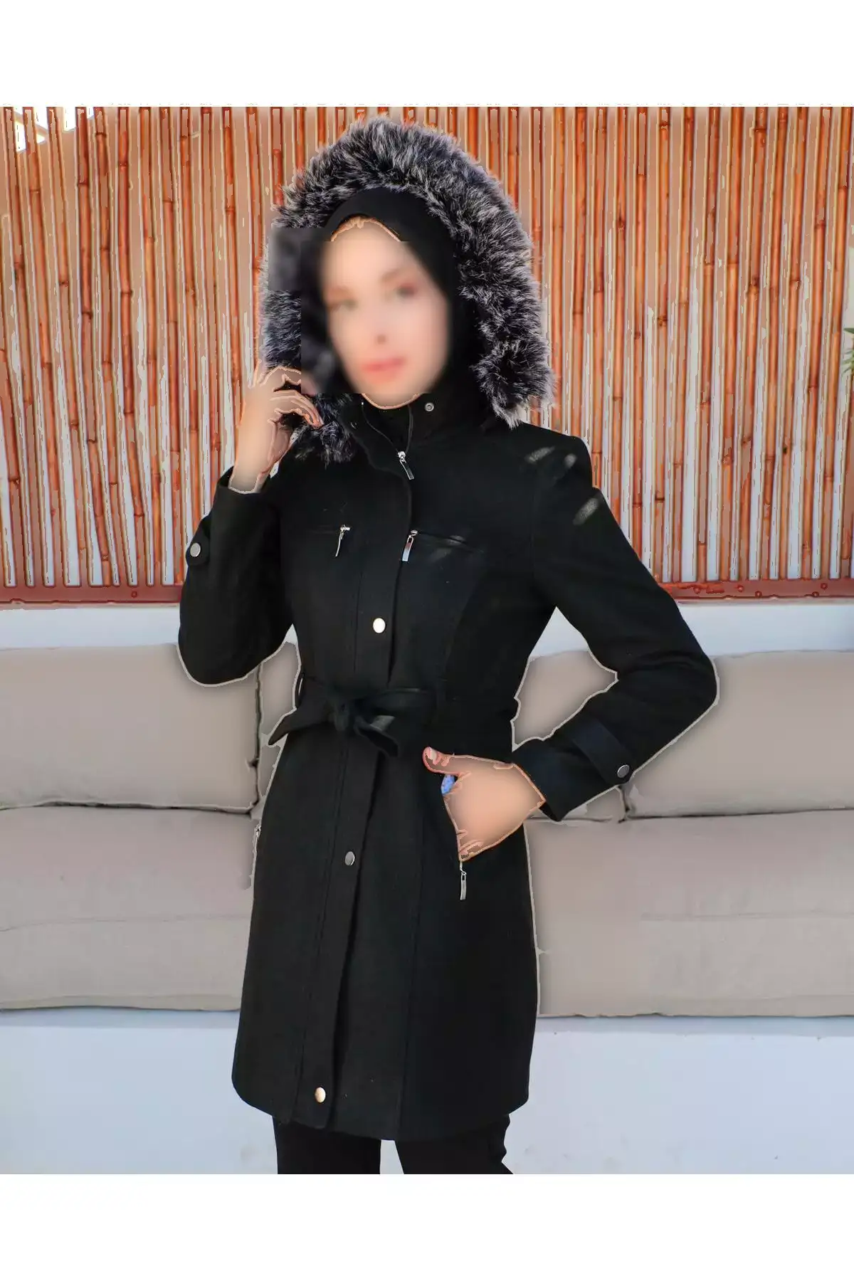 کاپشن کلاهدار کوتاه با کمربند و اندازه بزرگ برند اوزالتی برند KMKkombin - 769978709