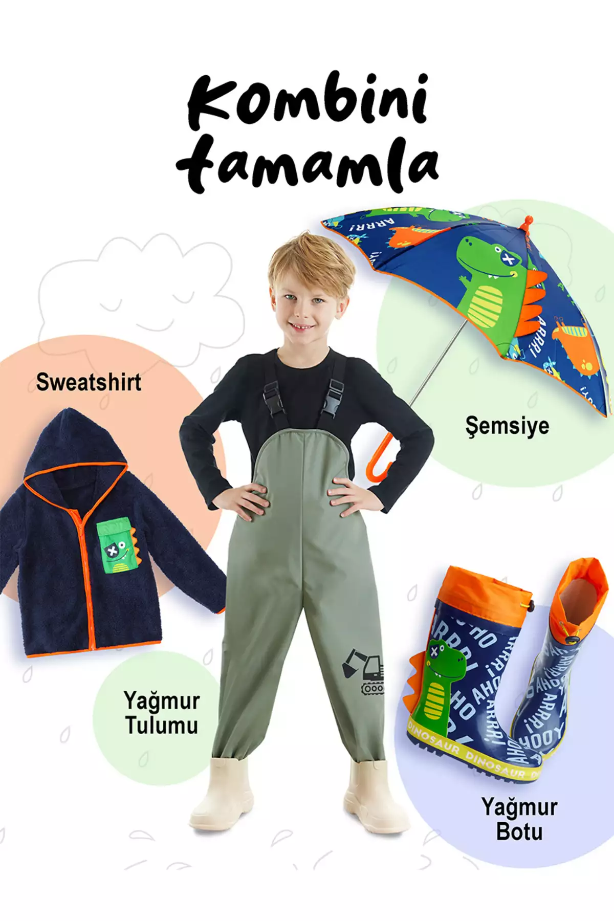 چکمه بارانی کشدار با طرح دایناسورهای رنگی برای پسران برند Denokids - 756435387