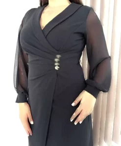 کت بزرگ زنانه مشکی با یقه و جزئیات دکمه، لباس مجلسی انعطافپذیر برند Şirin Butik - 996790820