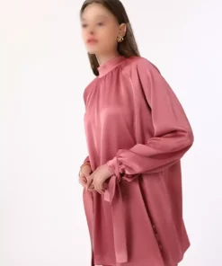 تیشرت و شلوار ست با جزئیات ساتن - رنگ سرخابی تیره - برند رفقا برند Refka - 920558246