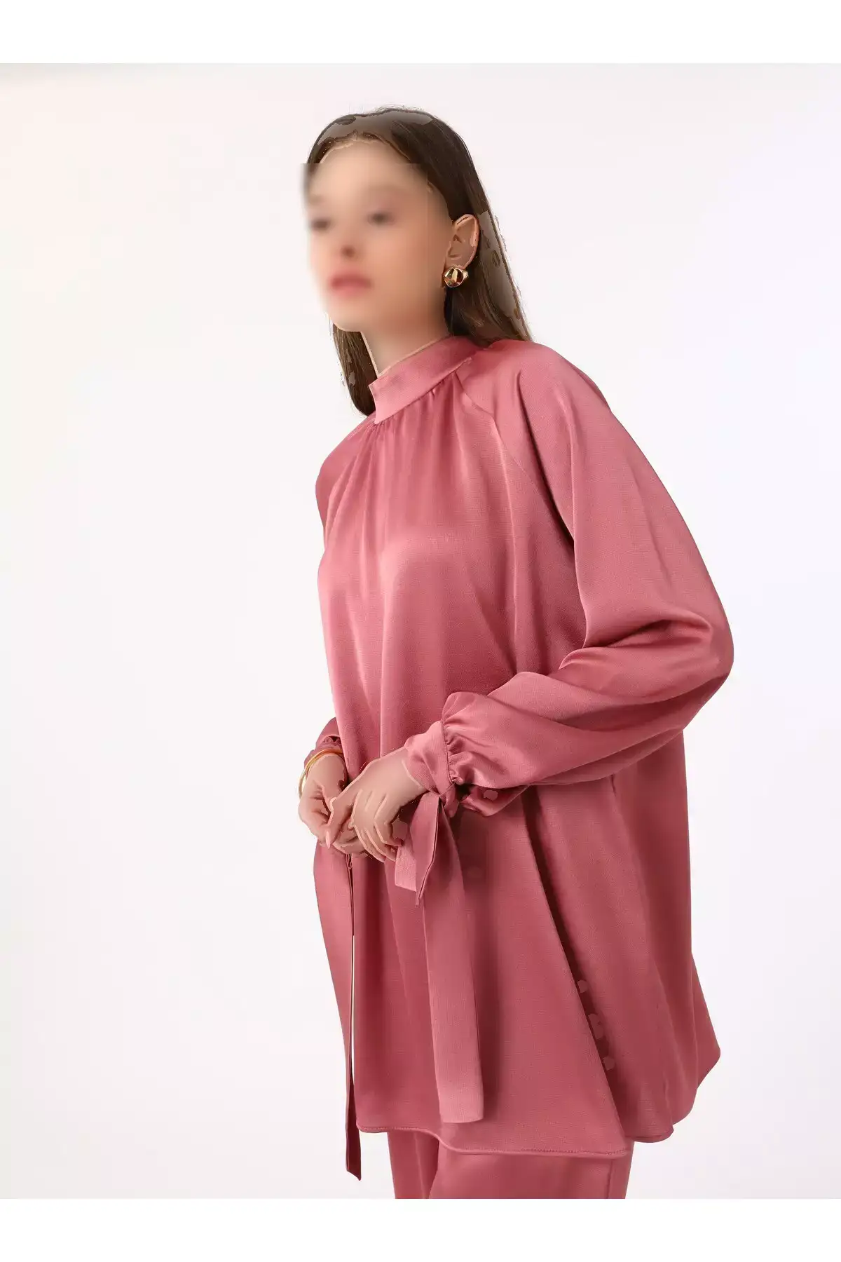 تیشرت و شلوار ست با جزئیات ساتن - رنگ سرخابی تیره - برند رفقا برند Refka - 920558246