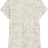 تی‌شرت زنانه بژ با لوگوی استک شده برند Calvin Klein - 976010843