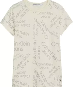 تیشرت زنانه بژ با لوگوی استک شده برند Calvin Klein - 976010843