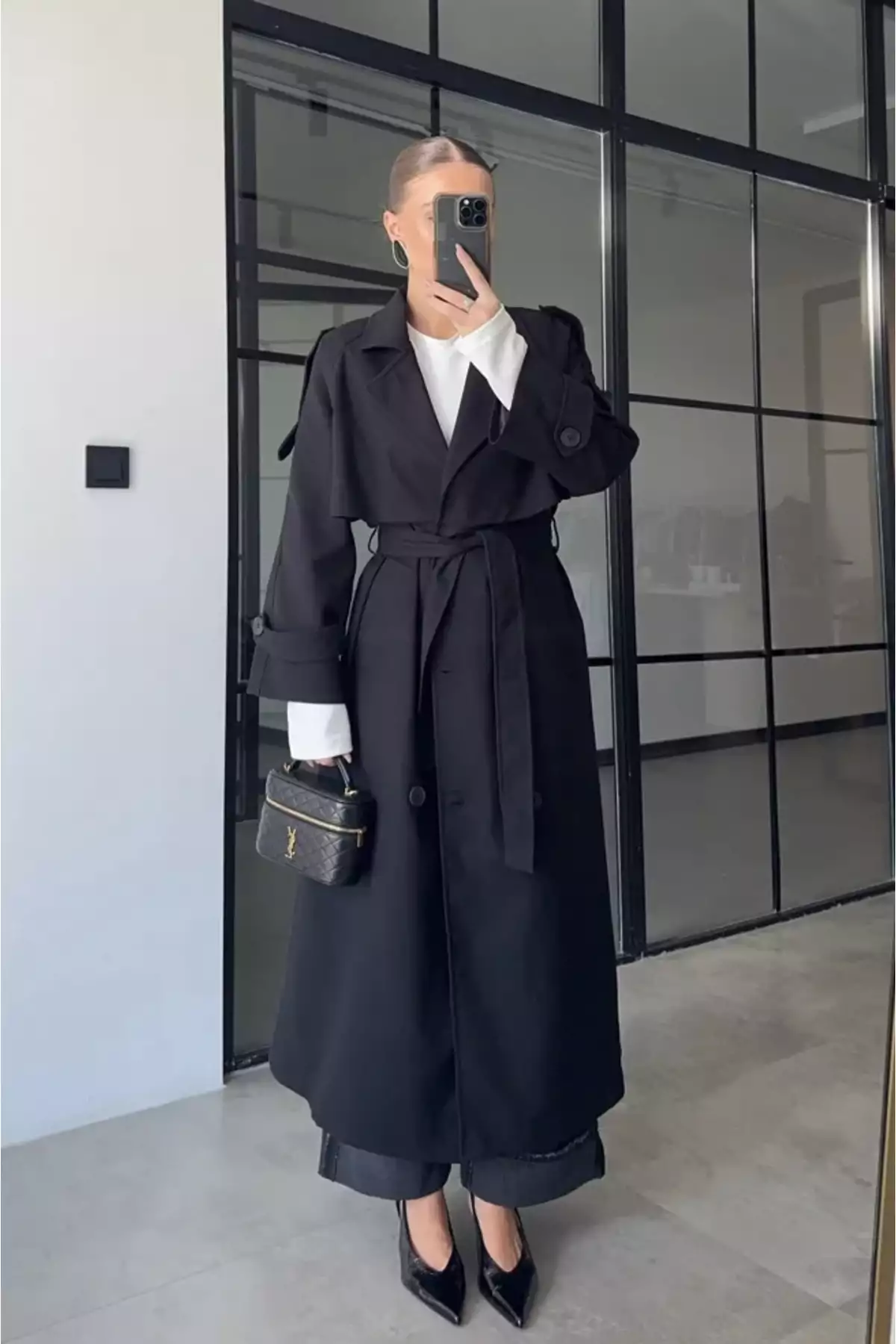 ترنچ کت ماکسیم زنانه با کمر بند و یقه دار با آستین بلند برند Moderk - 1003653668