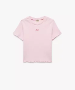 تیشرت کراپ ساده با یقه گرد و جزئیات قلبی از پارچه پنبهای کوتاهقد برند Koton - 941301985