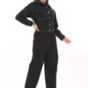 کامل زنانه با سایز بزرگ جین سیاه با دوخت متضاد و دکمه های فلزی 65N37723 برند Şans - 818528688