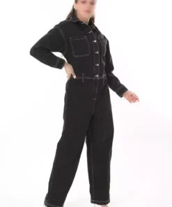 کامل زنانه با سایز بزرگ جین سیاه با دوخت متضاد و دکمه های فلزی 65N37723 برند Şans - 818528688