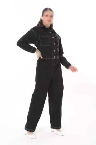 کامل زنانه با سایز بزرگ جین سیاه با دوخت متضاد و دکمه های فلزی 65N37723 برند Şans - 818528688