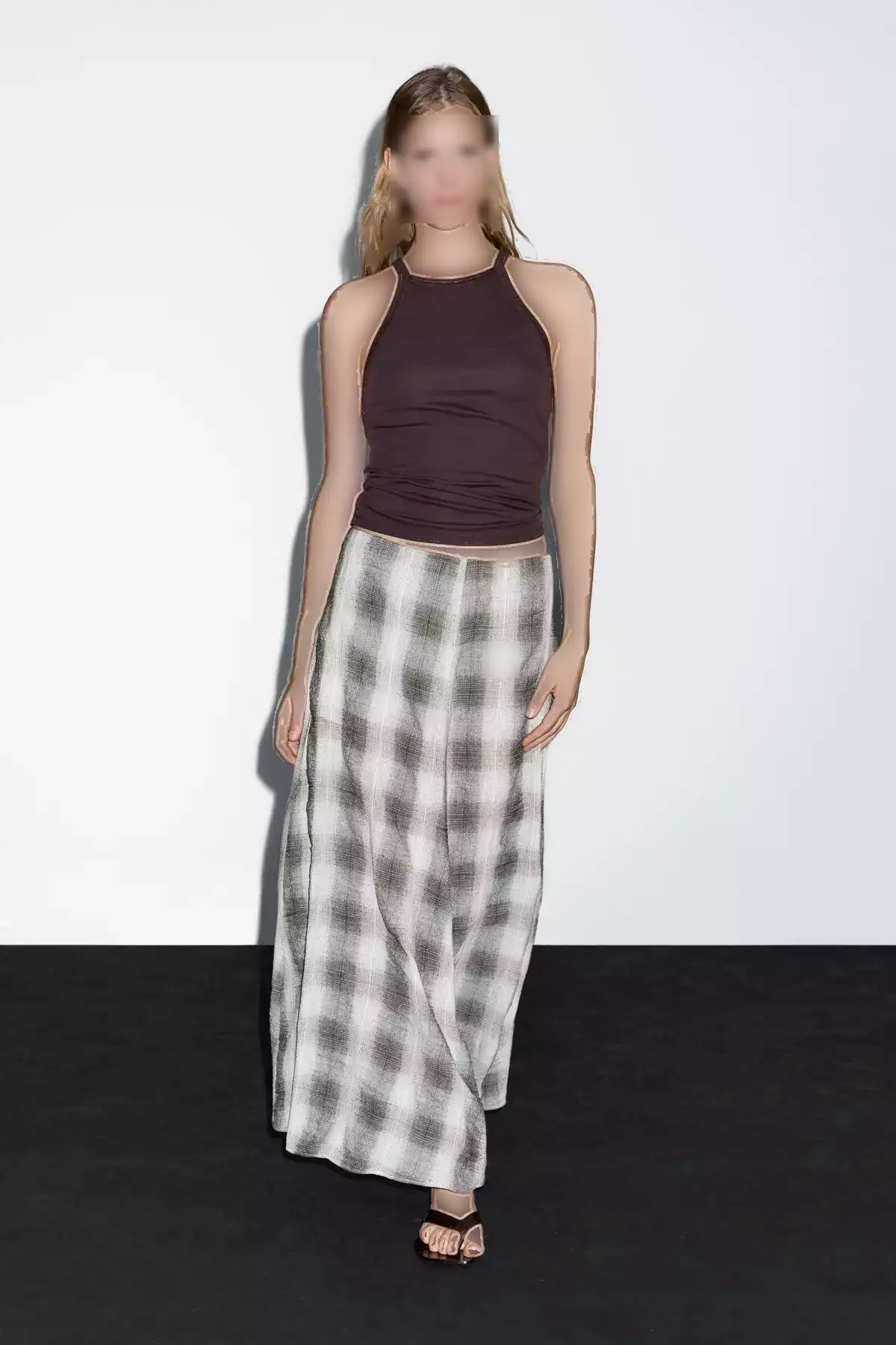 دامن A شکل با الگوی چهارخانه بلند برند Massimo Dutti - 957599407