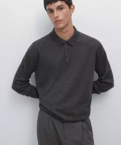 پولوشرت پشمی 100% مروین با یقه گرد برند Massimo Dutti - 975159407