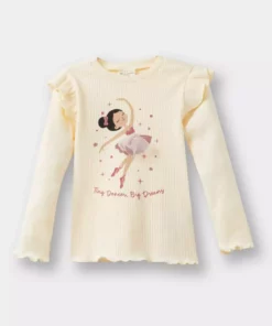 تیشرت آستین بلند کشباف با طرح بالرین و یقه سرهمی برای دختر بچهها مدل F8434A525AU برند Defacto - 971667815