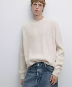 ژاکت دور گردن حلقهای با بافت راهراه برند Massimo Dutti - 991312696