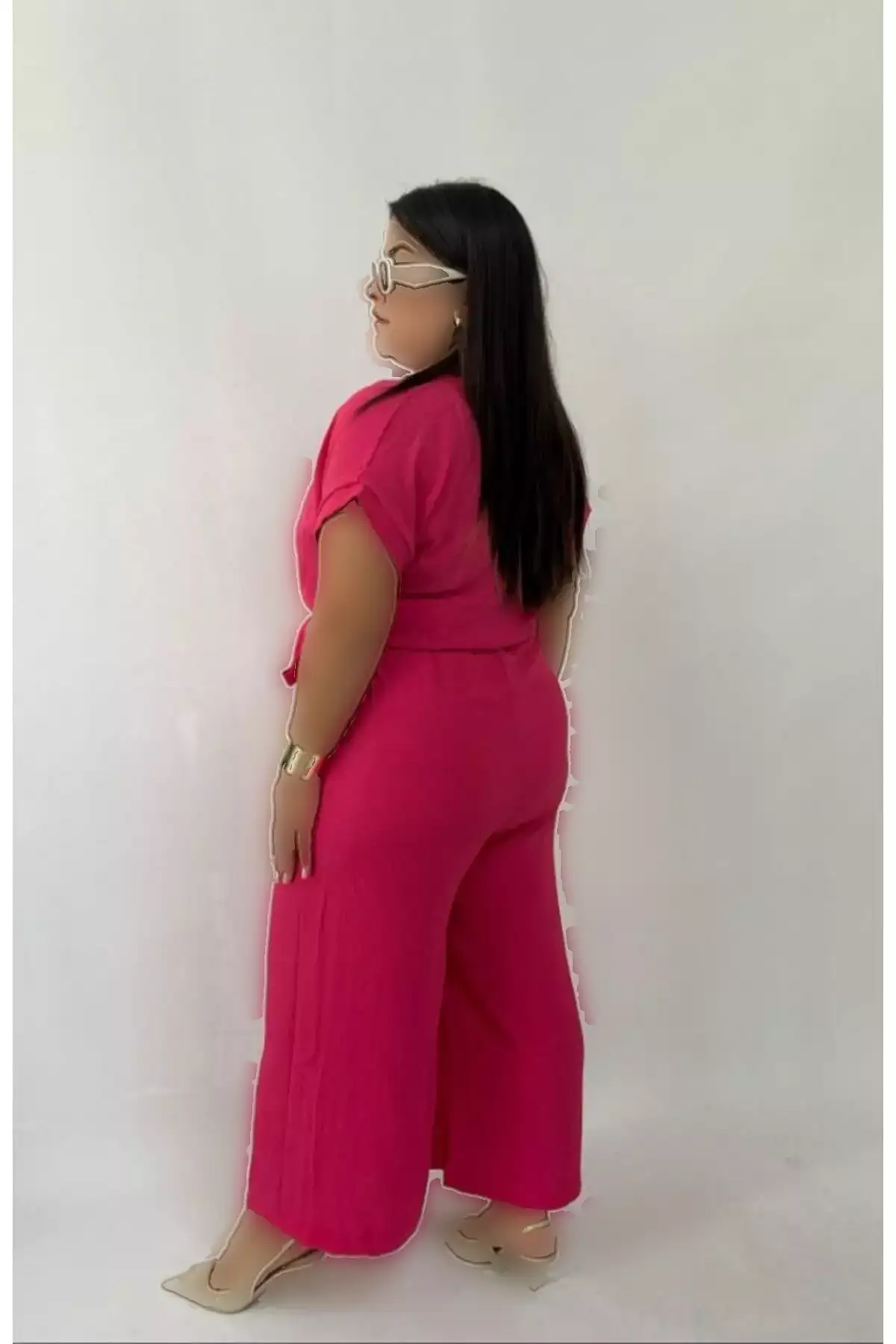 jumpsuit زنانه با یقه کراواتی و پارچه ویسکوز در سایز بزرگ و رنگ فوشیا برند KLEERMAKER - 834743573