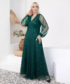پیراهن دگاجه یقه بلند بزرگ سایز سبز برند BÜYÜK MODA BEDEN - 983122593