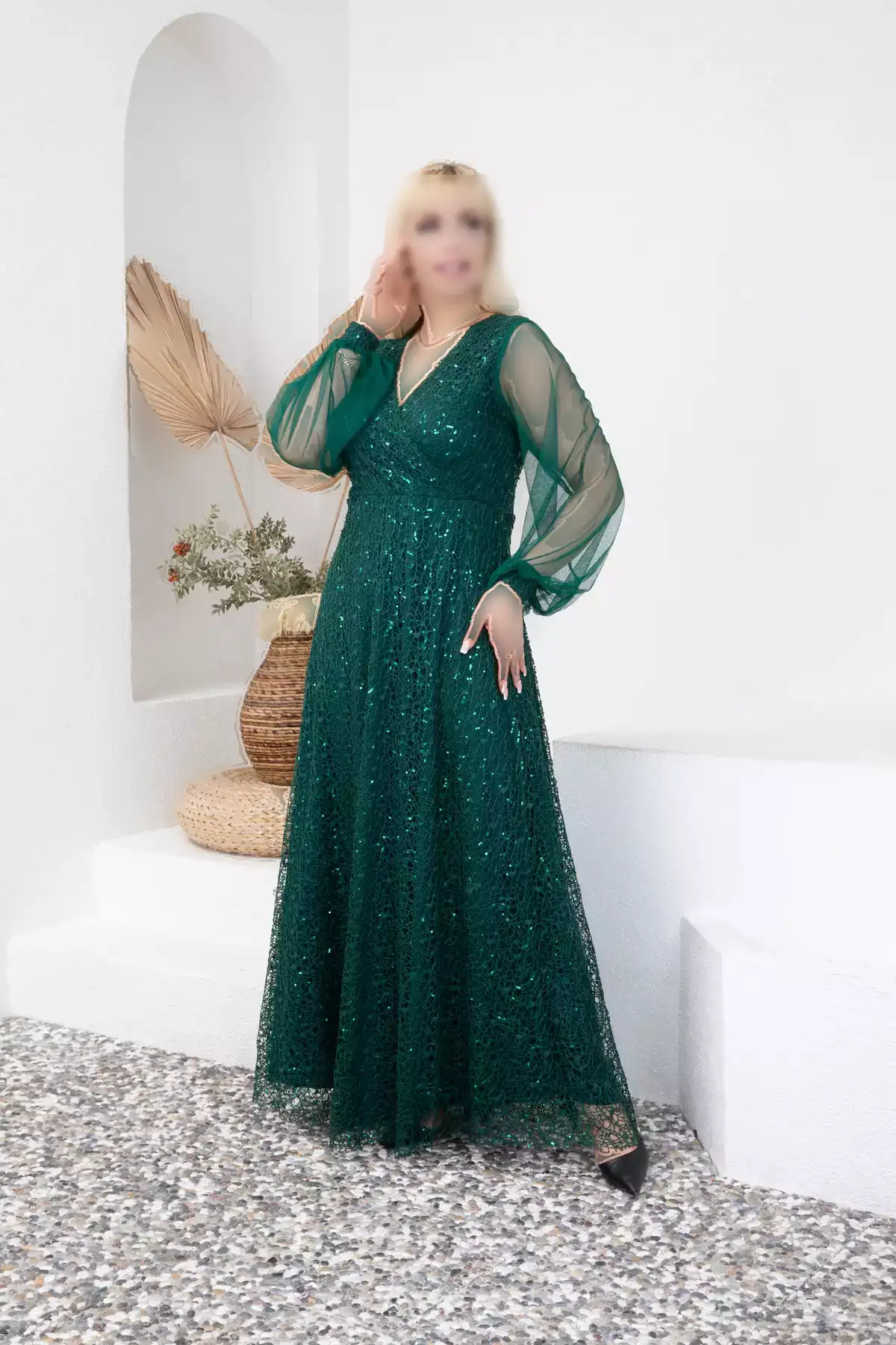 پیراهن دگاجه یقه بلند بزرگ سایز سبز برند BÜYÜK MODA BEDEN - 983122593