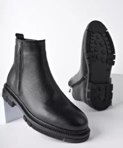 چلسی چکمه زمستانی مردانه با چرم طبیعی و زیپ دوتایی ضمانتدار برند Muggo - 754203061