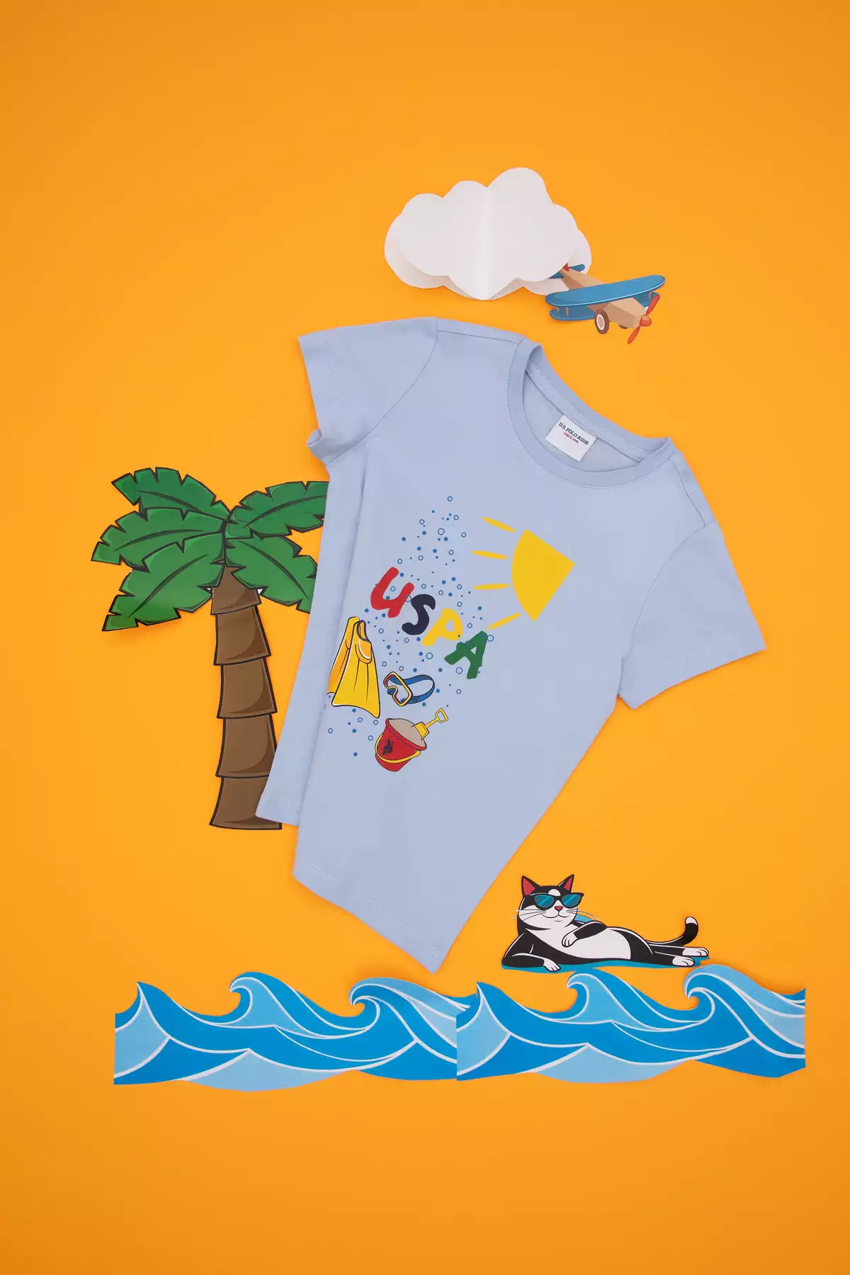 تیشرت یقهدوچرخهای آبی کمرنگ مخصوص پسران 50307138-VR003 برند U.S. Polo Assn. - 947392822