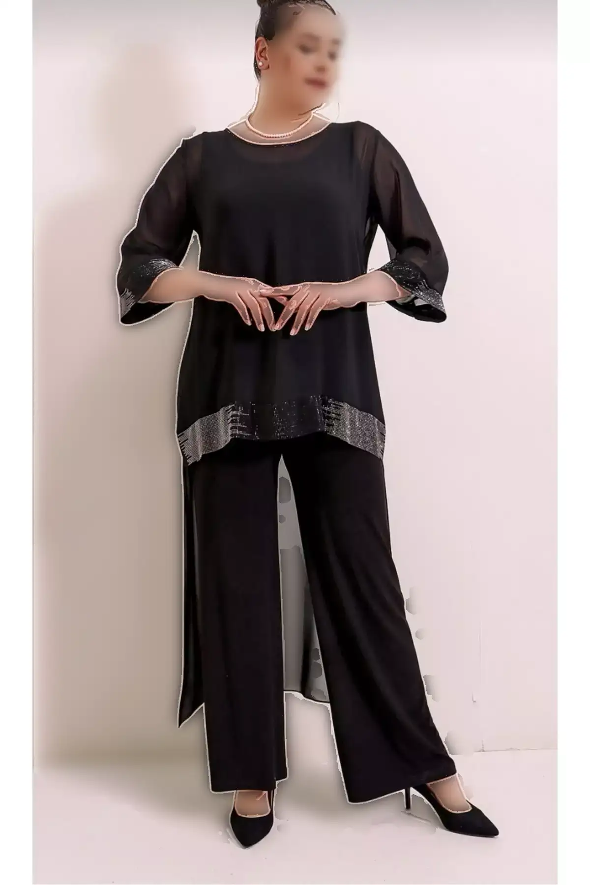 سرهمی زنانه بزرگ سایز با رویه شفاف و تزئینات سنگی ساندی برند PRETO - 354913814