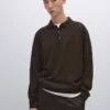 ژاکت پولو یقه دار با تیغه 100% پشم مروینوس برند Massimo Dutti - 984209595