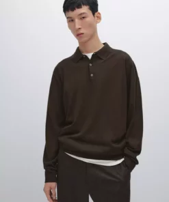 ژاکت پولو یقه دار با تیغه 100% پشم مروینوس برند Massimo Dutti - 984209595