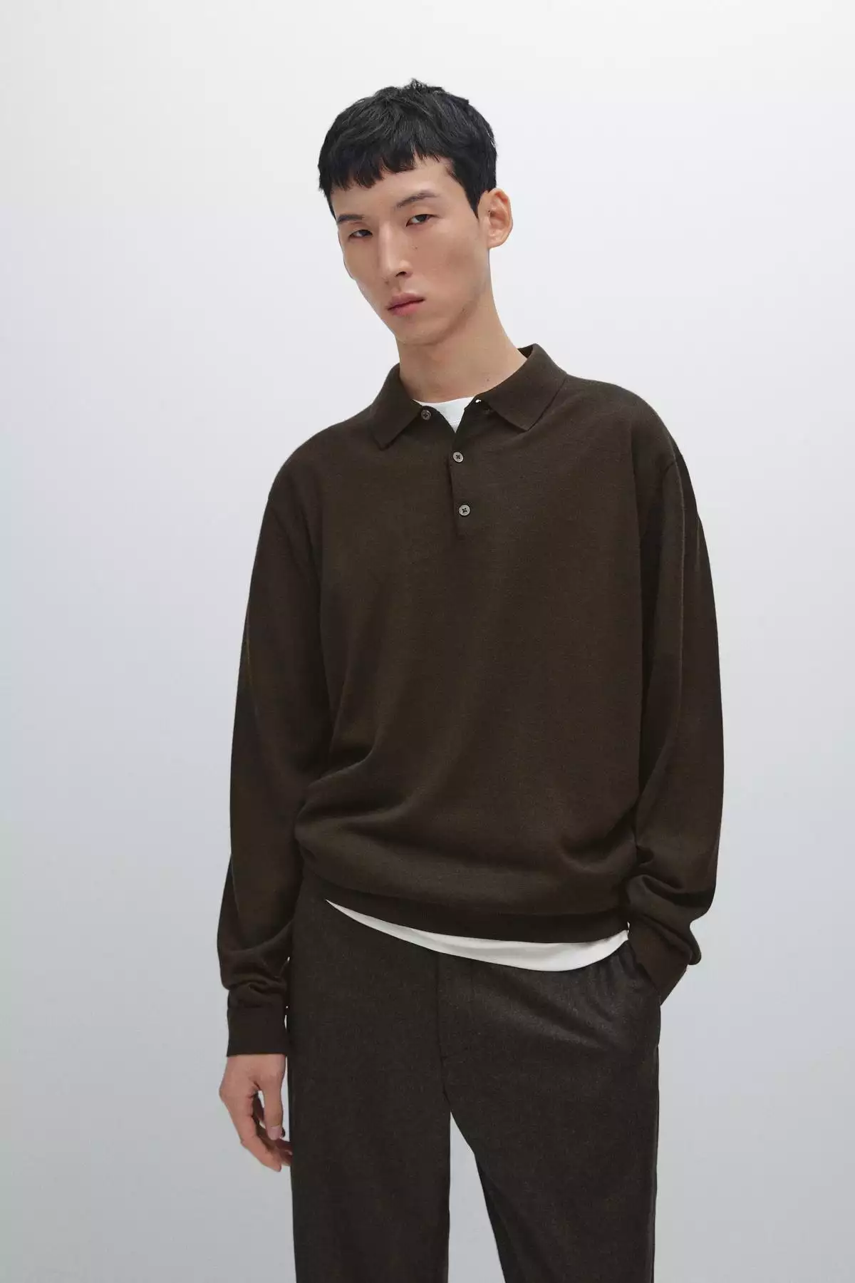ژاکت پولو یقه دار با تیغه 100% پشم مروینوس برند Massimo Dutti - 984209595
