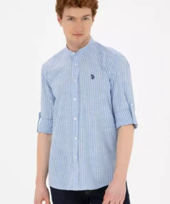پیراهن مردانه یقه دار راهراه آبی 50288924-VR036 برند U.S. Polo Assn. - 833126752