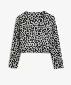 بلوز طرح پلنگی با آستین بلند و جزئیات پنجره‌ای، یقه گرد برند Koton - 848895052