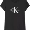 تی‌شرت زنانه سیاه با طراحی مونوگرام بازتابنده برند Calvin Klein - 975987925
