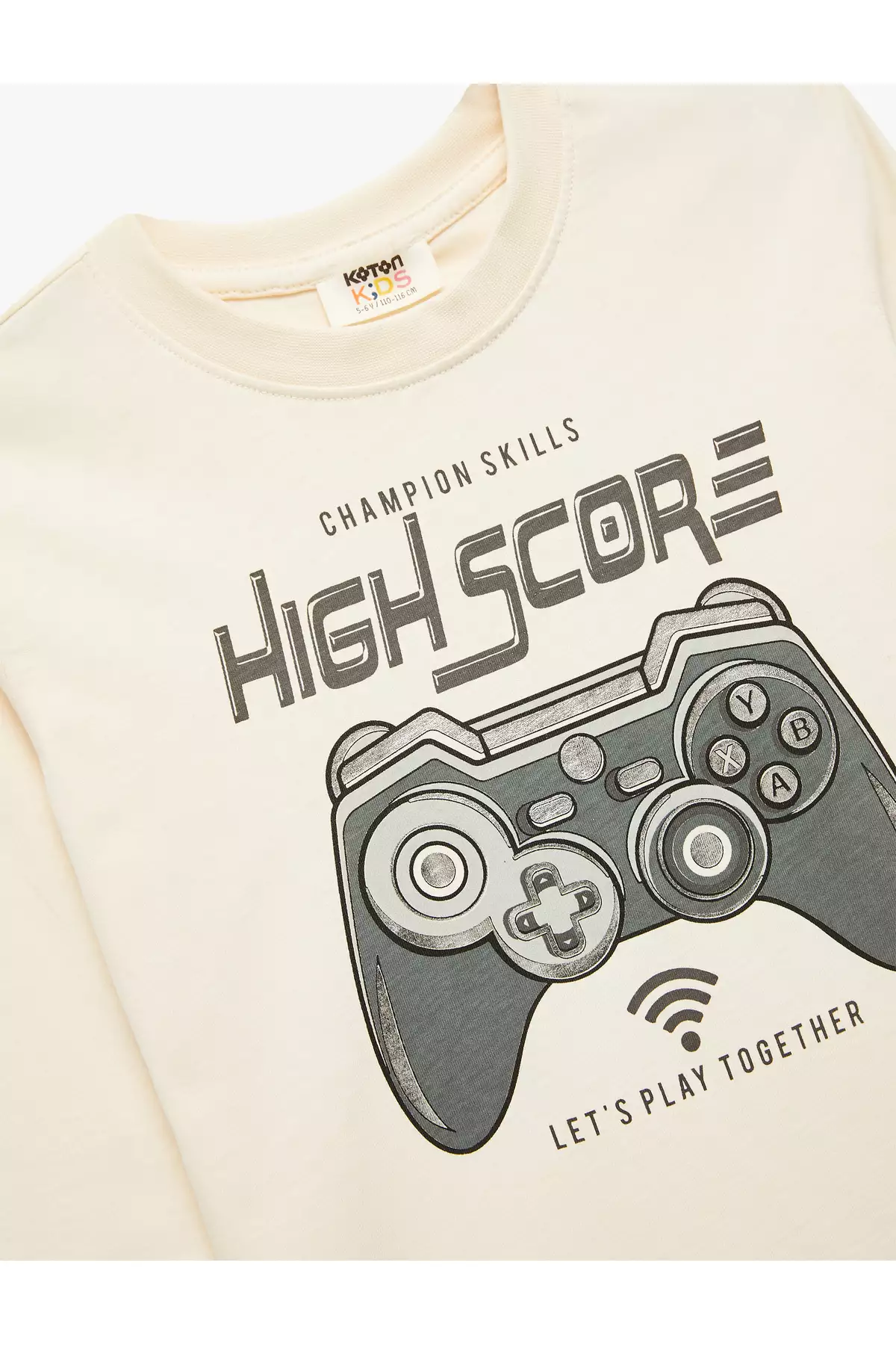 تیشرت نخی با آستین بلند و یقه گرد طرح دار برند Koton - 955318762