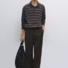 پلیور یقهدار پشمی راهراه برند Massimo Dutti - 984771840