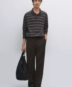 پلیور یقهدار پشمی راهراه برند Massimo Dutti - 984771840