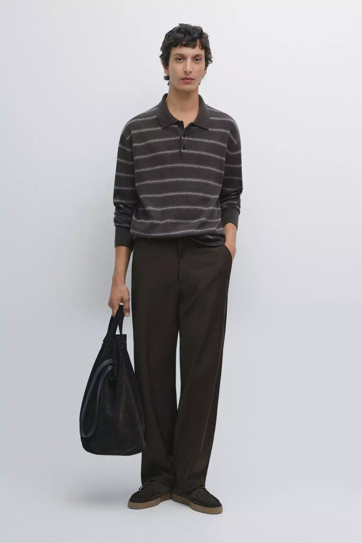 پلیور یقهدار پشمی راهراه برند Massimo Dutti - 984771840