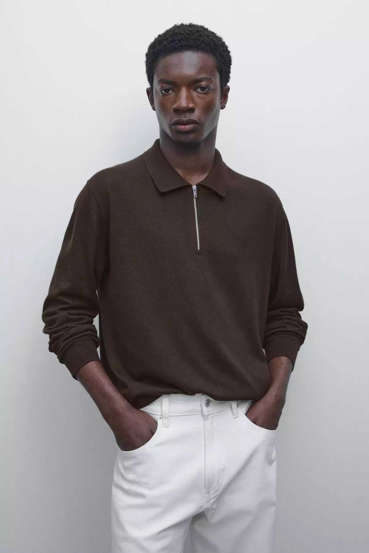 پولوشرت با یقه پلیس و زیپ دار از جنس بافتنی برند Massimo Dutti - 962170984