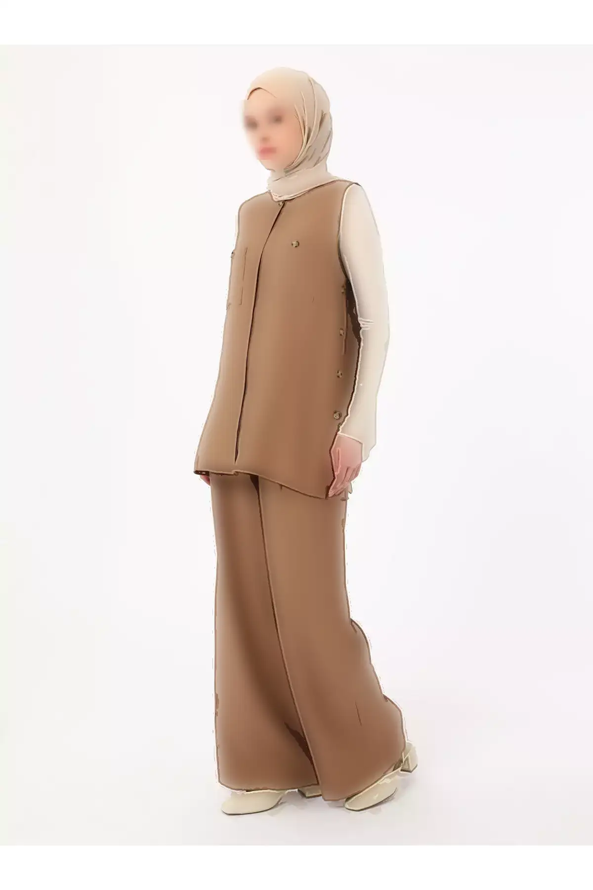 تیم مدل تونیک و شلوار با جزئیات دکمهای رنگ قهوهای - رفکا برند Refka - 926322906