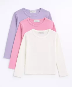 تیشرت بافتنی دخترانه سه‌تایی با آستین‌های بلند برای استفاده روزمره، مدرسه و ورزش به رنگ‌های کرم، صورتی و بنفش برند atölye kids - 175949261