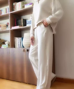 ست بالاتنه و پایینتنه با یقه دکمهدار از پارچهی مدال زنانه 60351111 برند Bianco Lucci - 870323913