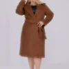 کاپشن زنانه پشمی کلاهدار با جزئیات کمربند و آستر، سایز بزرگ برند Mooi XXL - 1029475239