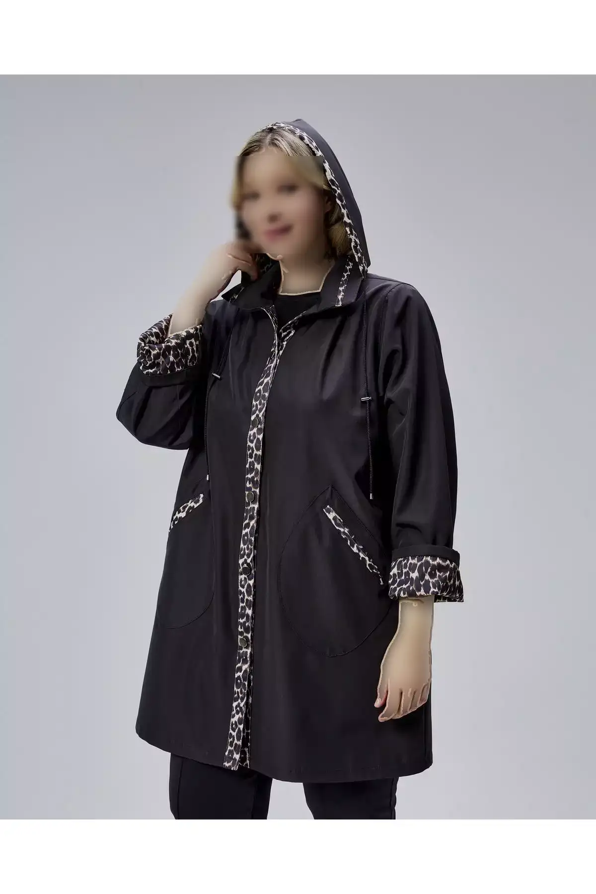 کتریچوت با کلاه و جزئیات پلنگی - مشکی برند KALKANCI - 1030666443