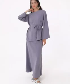 ست دو تکه تونیک و دامن با جزئیات بند دار - خاکستری برند Refka - 980958689