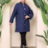 کاپشن پشمی بدون آستر زنانه سایز بزرگ آبی تیره با جیب 65N38346 برند Şans - 862343690