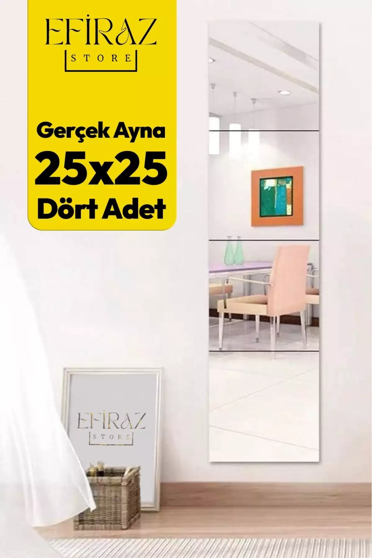 ست آینه دیواری ۴ تکه مربعی - ۲۵x۲۵ سانتیمتر با طراحی مدرن و شیک برند EFİRAZ - 869844374
