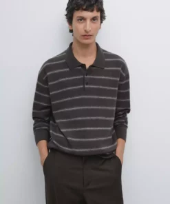 پلیور یقهدار پشمی راهراه برند Massimo Dutti - 984771840
