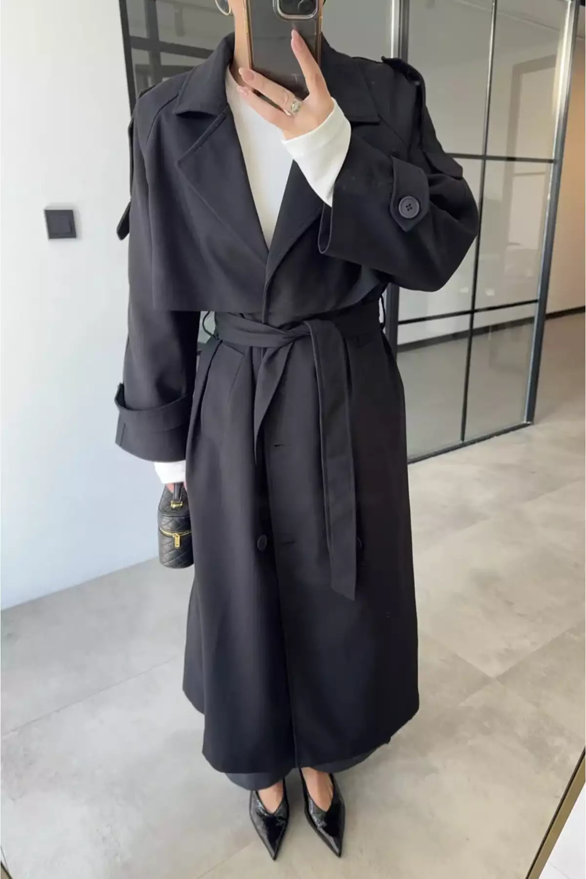 ترنچ کت ماکسیم زنانه با کمر بند و یقه دار با آستین بلند برند Moderk - 1003653668