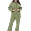 سرهمی زنانه سایز بزرگ رنگ خاکی با جزئیات دکمه و جیب مخفی 65N38726 برند Şans - 897222621