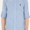 پیراهن مردانه یقه دار راهراه آبی 50288924-VR036 برند U.S. Polo Assn. - 833126752