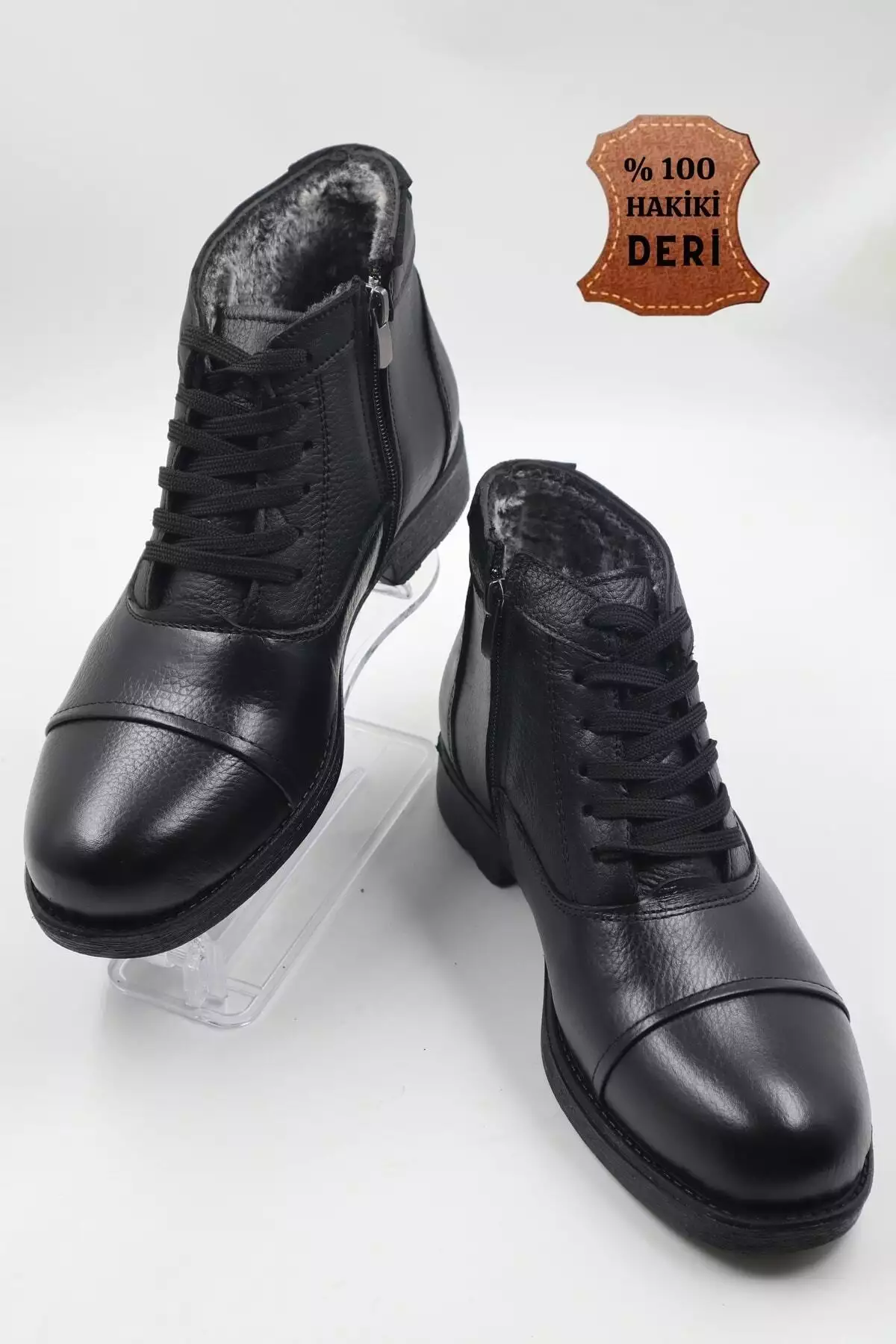 کتانی مردانه با رویه چرم طبیعی و داخلی پشمی، زیپدار، رنگ مشکی، مناسب استفاده روزمره برند nazenintasarımlar - 184686120