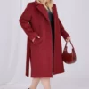 کاپشن زنانه به رنگ bordo با جزئیات کمربند و آستار از جنس پشم و بزرگ سایز برند Mooi XXL - 1029475244
