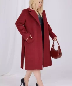 کاپشن زنانه به رنگ bordo با جزئیات کمربند و آستار از جنس پشم و بزرگ سایز برند Mooi XXL - 1029475244