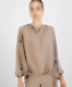 بلوز و شلوار ست با جزئیات چین دار آئروبین - کرم برند Refka - 864413776