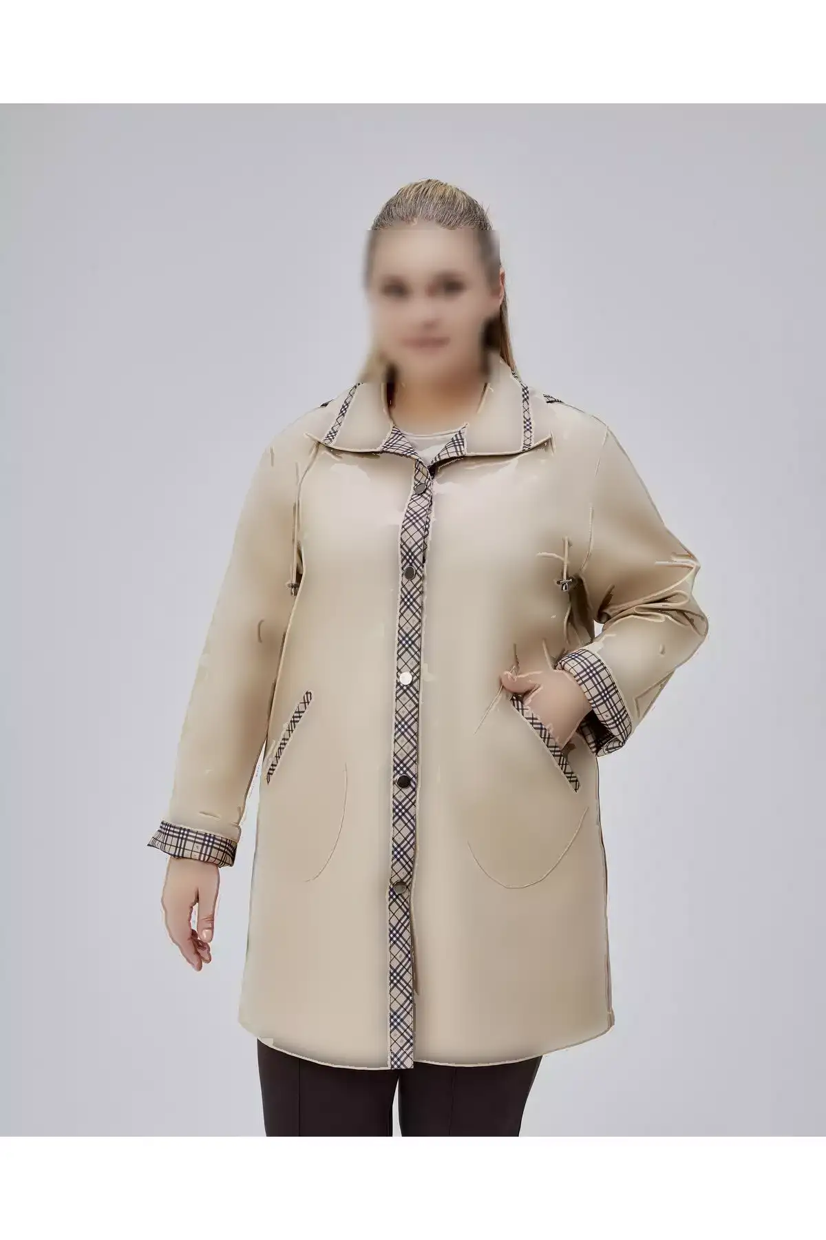 ترنچکت کاپشندار با طرح چهارخانه جزئیاتدار برند KALKANCI - 1030668128